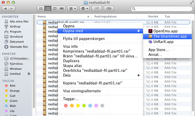 Öppna en RAR-fil på Mac OS X