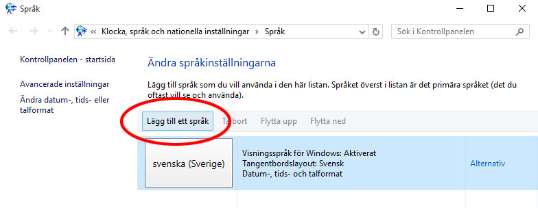 Ändra språk Windows 10 - Språkinställningar 2