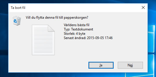 Windows 10 - Borttagning av fil - Ta bort dialogruta