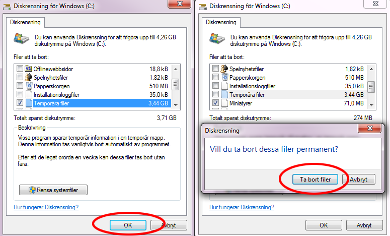 Windows - Diskrensning - Ta bort onödiga filer