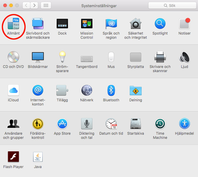 Mac OSX - Systeminställningar - Välj Allmänt
