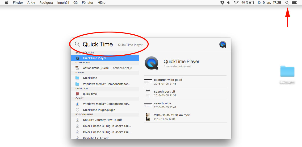 Starta Quick Time Player för att spela in iPhone eller iPad skärm