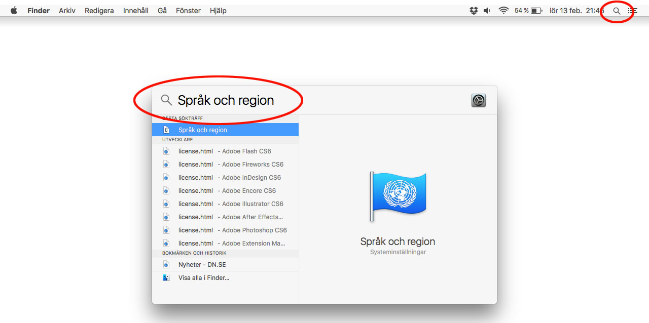Starta Språk och Region för att byta språk - Mac OS X
