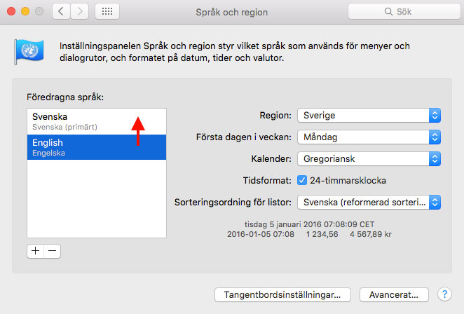 Byt plats på föredraget språk - Mac OS X
