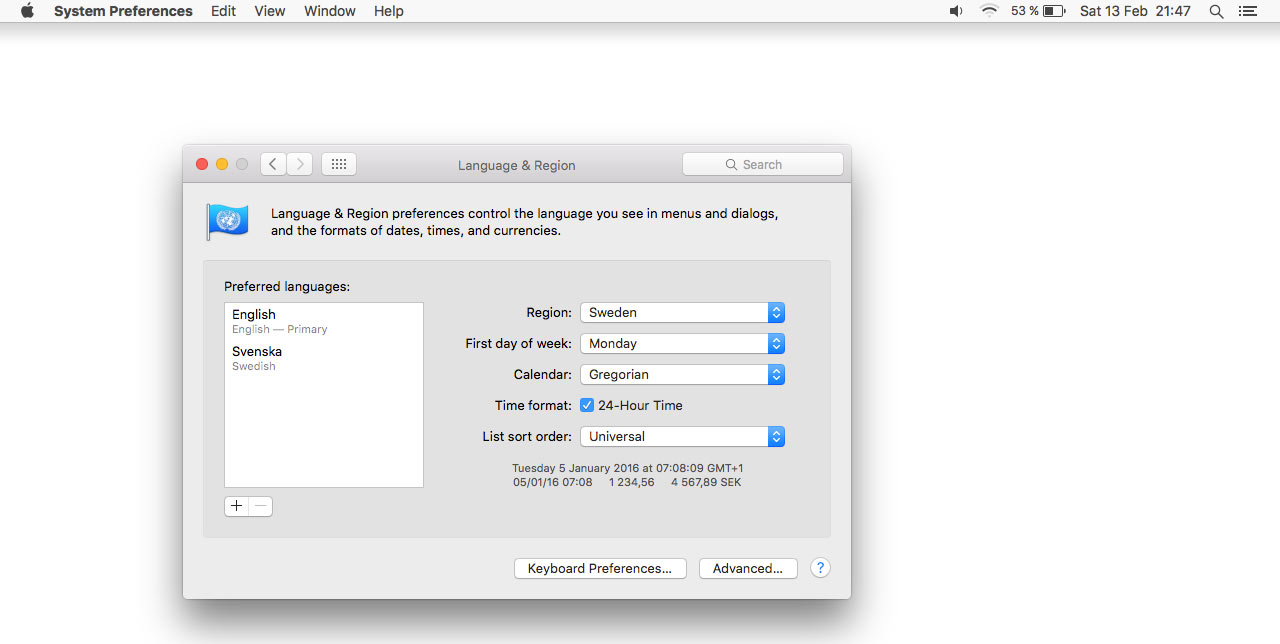 Mac OS X - Språk ändrat från svenska till engelska