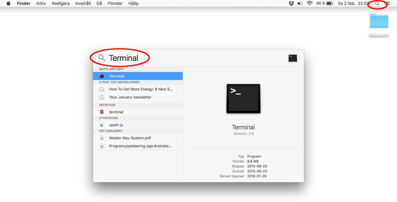 Starta Terminal - Mac OS X - Skapa mellanrum i Docken