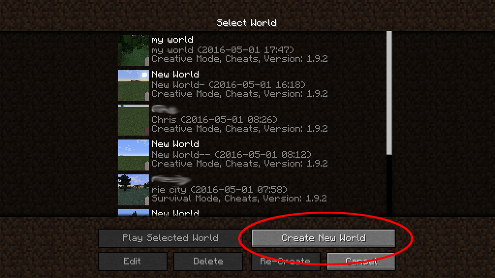 Minecraft -Skapa ny värld - Create New World