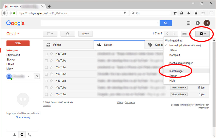 Gmail - Kugghjul - Inställningar - Ändra användarnamn