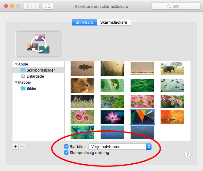 Mac - OS X - Byt bild - Slumpmässig ordning - Bakgrundsbild