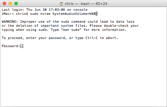 To proceed - Enter your Password - Ta bort startljud på Mac