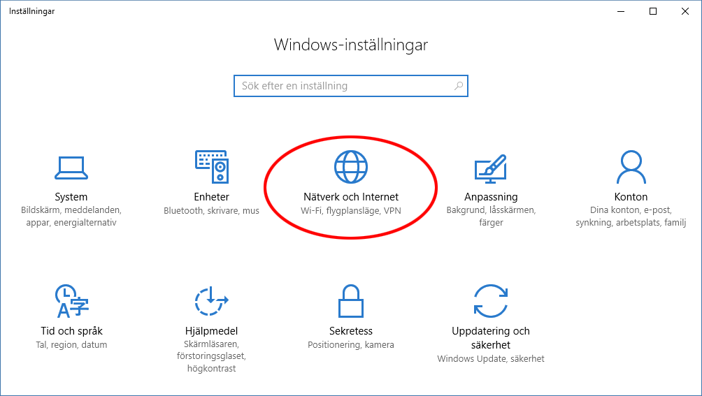 Windows 10 - Inställningar - Nätverk och Internet - Dela ut Wi-Fi