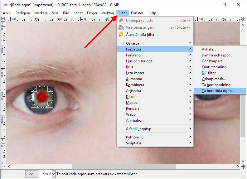 GIMP - Röda ögon- Förbättra - Ta bort röda ögon
