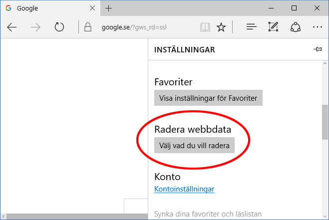 Microsoft Edge - Ta bort Cookies - Radera webbplatsdata