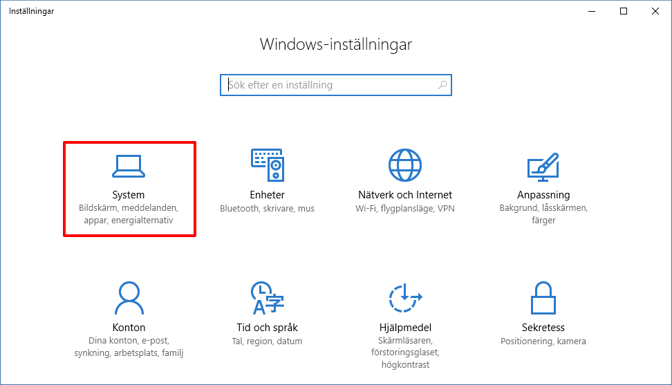 Windows 10 - System - Fotovisaren - Standard