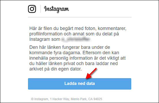 Instagram - Ladda ner data - Gör backup