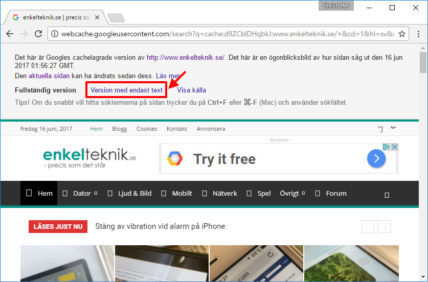 Se hemsida som ligger nere - Google - Cachad - Cache