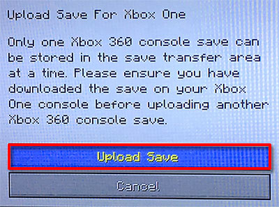 Xbox 360 - Minecraft - Upload - Save World