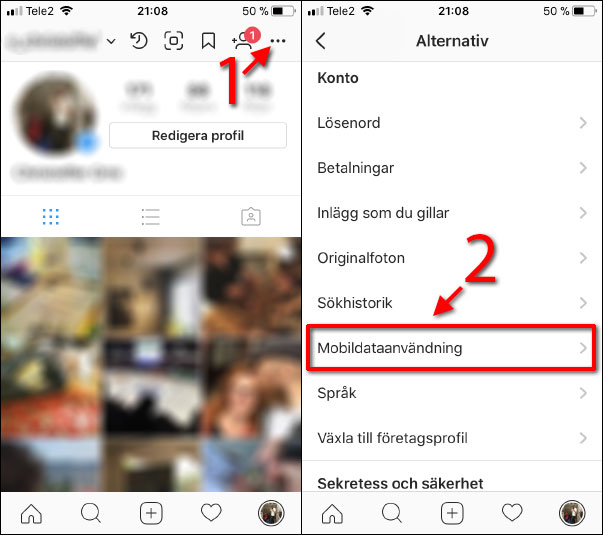 Instagram - Mobildataanvändning - Videoklipp - Automatiskt