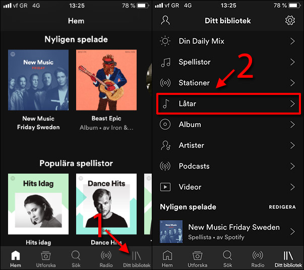 Spotify - Se nedladdad musik - Bibliotek - Låtar