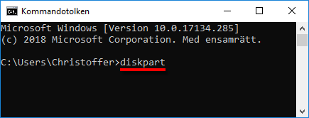 Starta DiskPart - Windows 10 - CMD
