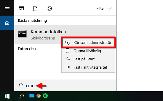 Windows 10 - cmd - Kör som administratör