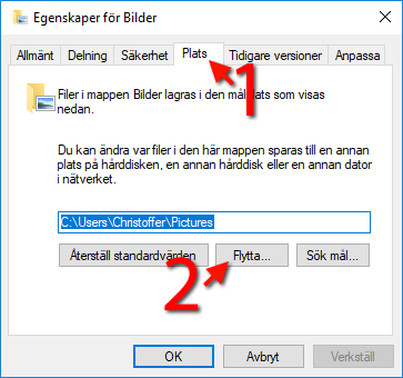 Egenskaper - Windows 10 - Flytta Dokument - Bilder