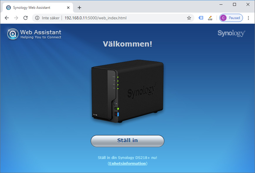 Synology - Ställ in NAS - DS218plus