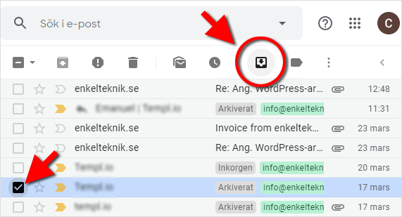 Flytta mejl - Gmail - Från arkiverat till Inkorgen