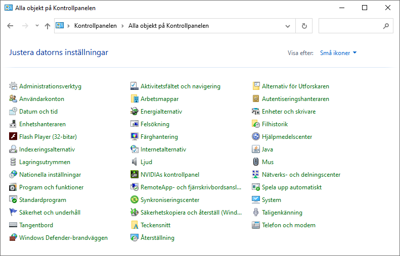 Windows 10 - Kontrollpanelen