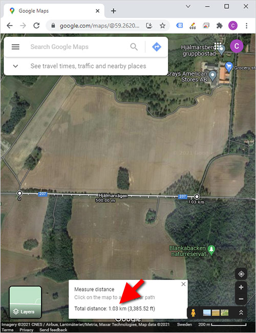 Google Maps - Avstånd - Total distance