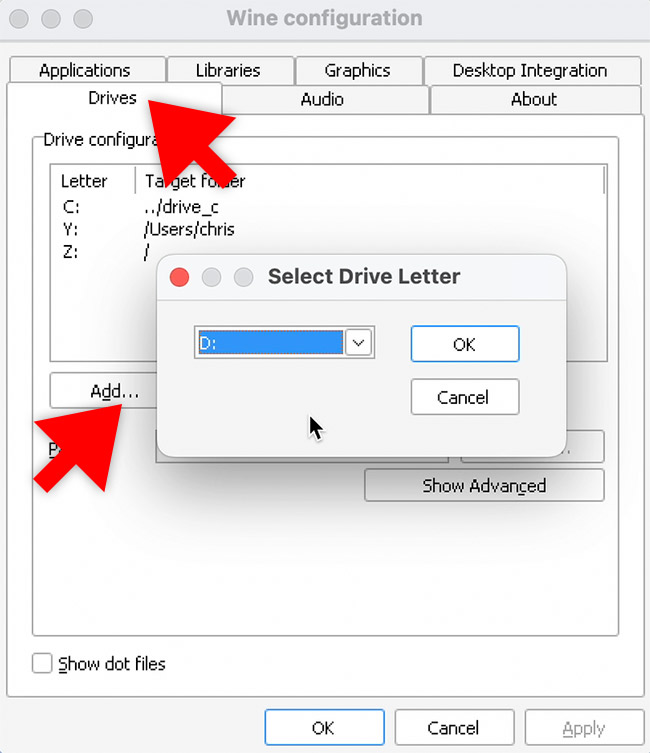 CrossOver - Mac - Lägg till hårddisk