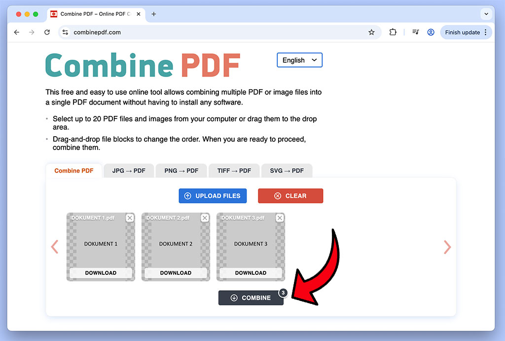 Kombinera PDF-filer till en - Slutför