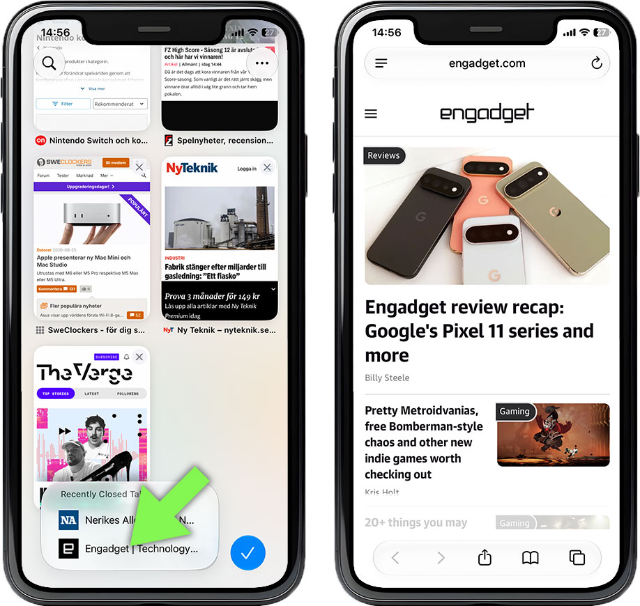 Få tillbaka stängd flik i Safari - iPhone